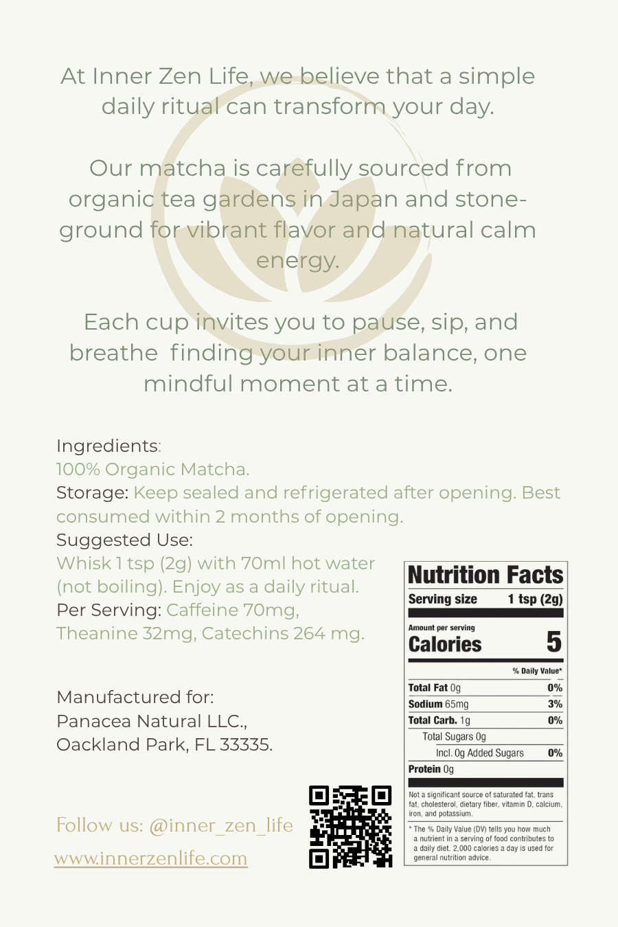 Organic Ceremonial Grade Matcha Powder – 100g | Inner Zen Life